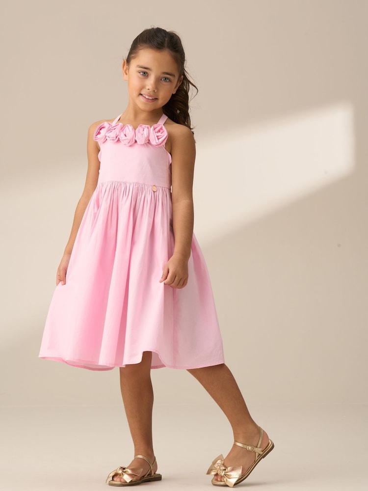 Angel & Rocket Pink Alegra Corsage Scallop 100% Cotton Dress - Image 1 of 8