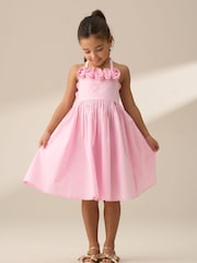 Angel & Rocket Pink Alegra Corsage Scallop 100% Cotton Dress - Image 2 of 8