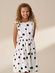 Angel & Rocket Amari White Spotty Bubble Hem Dress - Image 4 of 8