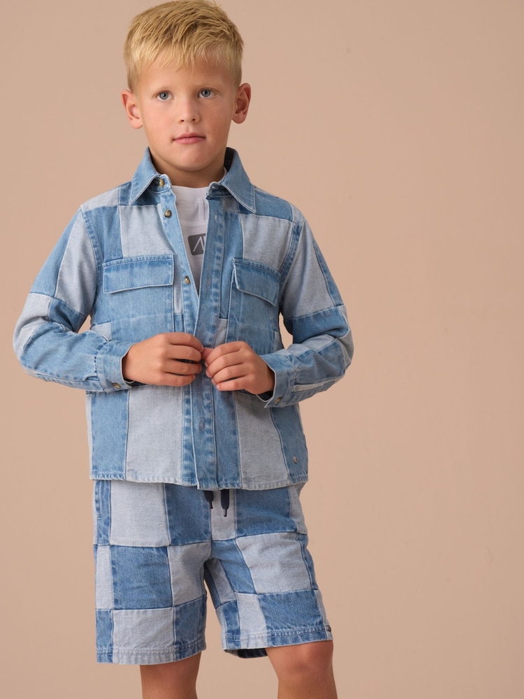 Angel & Rocket Blue 100% Cotton Chuck Denim Patchwork Shirt - Image 1 of 7