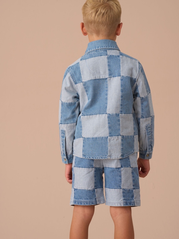 Angel & Rocket Blue 100% Cotton Chuck Denim Patchwork Shirt - Image 2 of 7