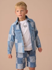 Angel & Rocket Blue 100% Cotton Chuck Denim Patchwork Shirt - Image 3 of 7