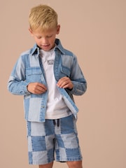 Angel & Rocket Blue 100% Cotton Chuck Denim Patchwork Shirt - Image 4 of 7