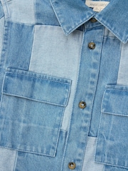 Angel & Rocket Blue 100% Cotton Chuck Denim Patchwork Shirt - Image 7 of 7