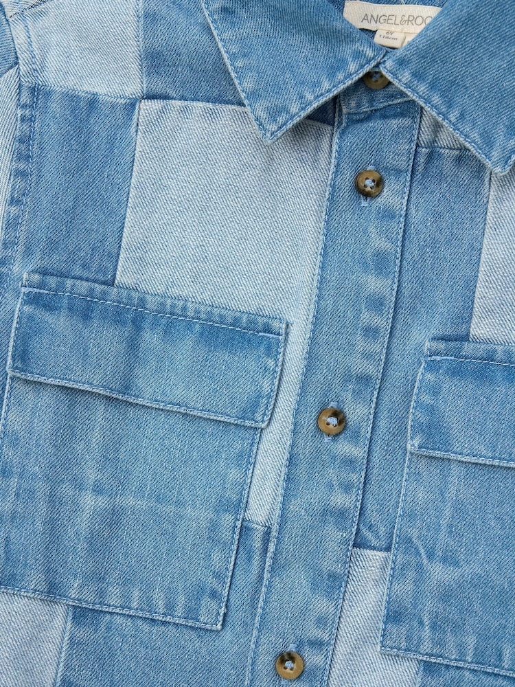 Angel & Rocket Blue 100% Cotton Chuck Denim Patchwork Shirt - Image 7 of 7