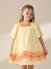 Angel & Rocket Yellow Coletta Embroidered Swing 100% Cotton Dress - Image 3 of 8