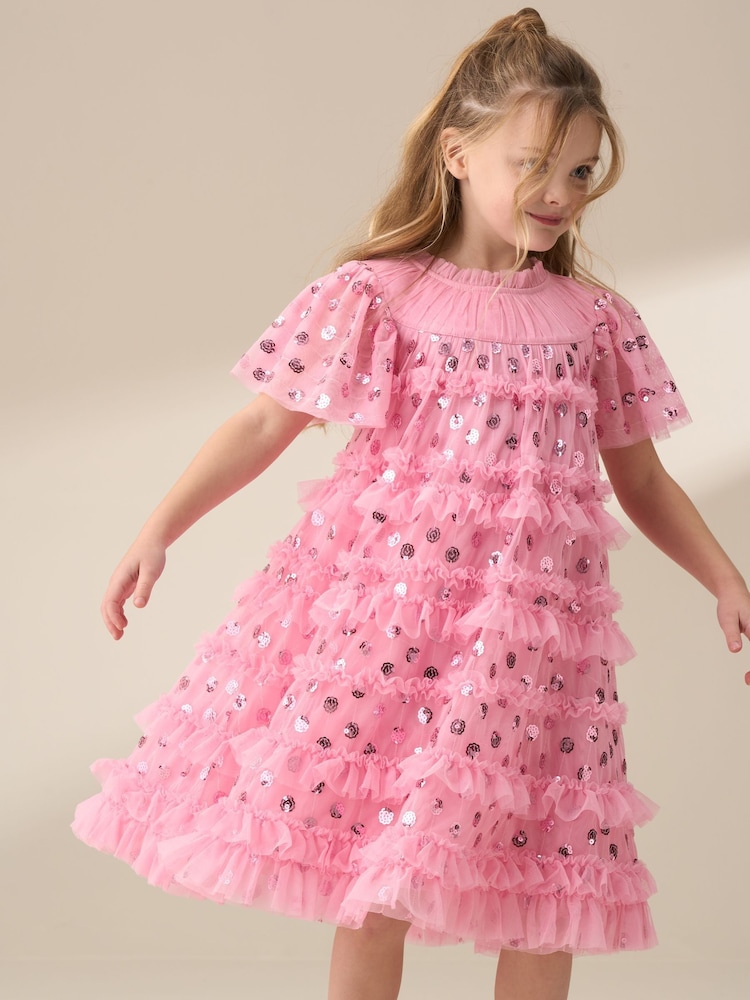 Angel & Rocket Pink Bea Mesh Frill Dress - Image 1 of 9