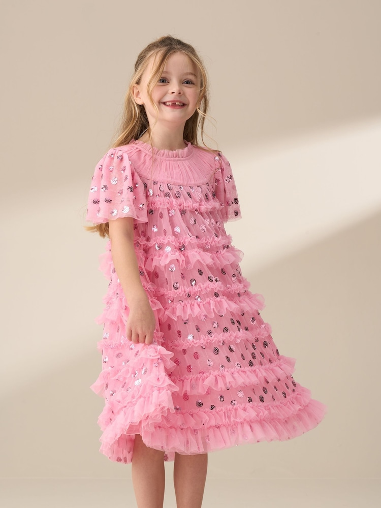 Angel & Rocket Pink Bea Mesh Frill Dress - Image 2 of 9 Angel & Rocket Pink Bea Mesh Frill Dress - Image 2 of 9
