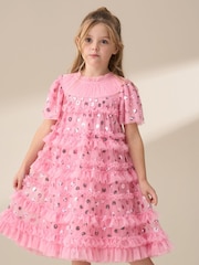 Angel & Rocket Pink Bea Mesh Frill Dress - Image 6 of 9