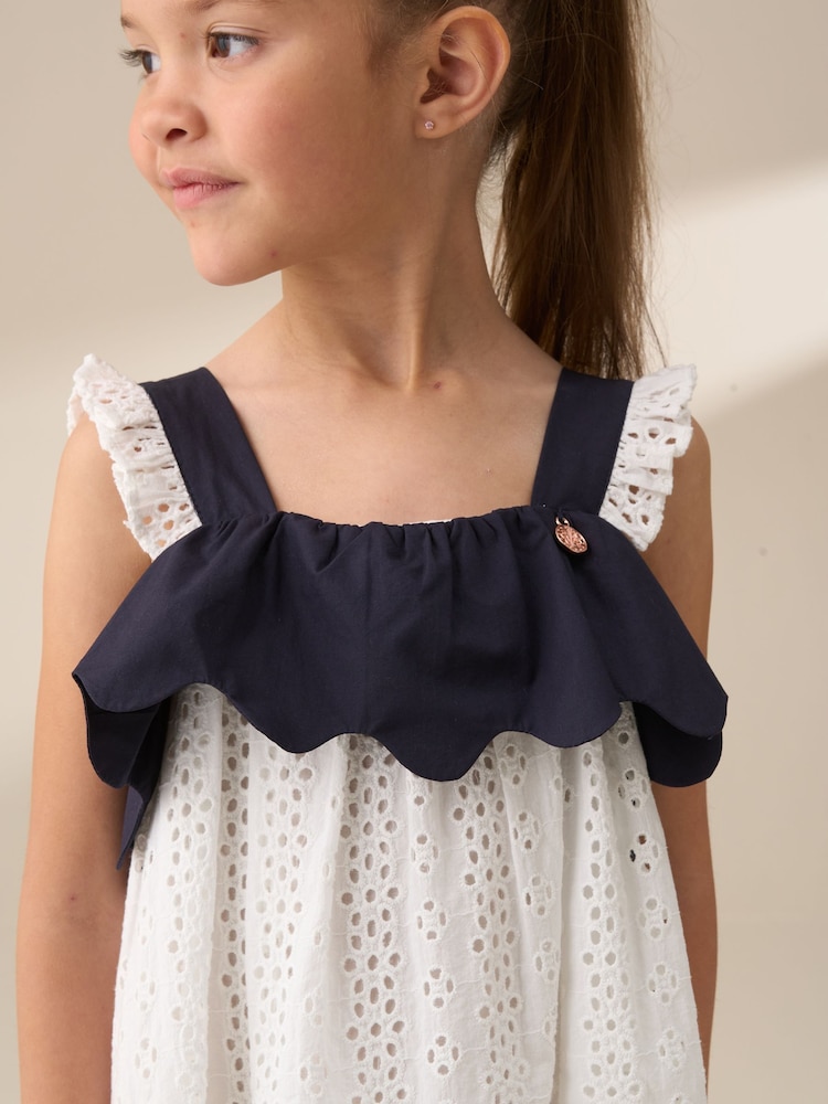Angel & Rocket White Arielle Broderie Panel 100% Cotton Dress - Image 3 of 7