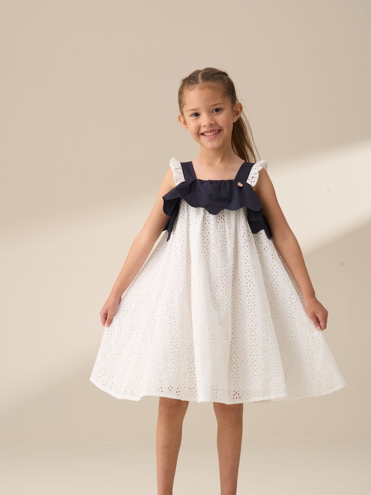 Angel & Rocket White Arielle Broderie Panel 100% Cotton Dress - Image 4 of 7