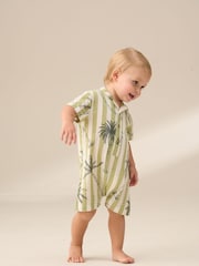 Angel & Rocket Green Jamie Palm Printed Collar 100% Cotton Romper - Image 1 of 7