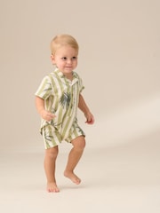 Angel & Rocket Green Jamie Palm Printed Collar 100% Cotton Romper - Image 2 of 7