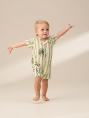 Angel & Rocket Green Jamie Palm Printed Collar 100% Cotton Romper - Image 3 of 7