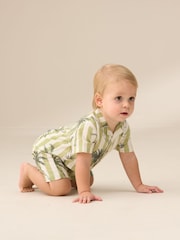 Angel & Rocket Green Jamie Palm Printed Collar 100% Cotton Romper - Image 4 of 7