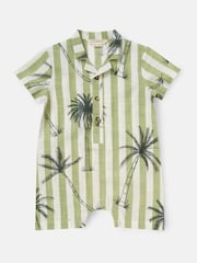 Angel & Rocket Green Jamie Palm Printed Collar 100% Cotton Romper - Image 5 of 7