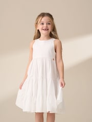 Angel & Rocket White Demi Tiered Bow Back 100% Cotton Dress - Image 1 of 7