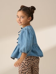 Angel & Rocket Blue Rochelle Denim Peplum Bow 100% Cotton Top - Image 3 of 8