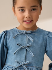 Angel & Rocket Blue Rochelle Denim Peplum Bow 100% Cotton Top - Image 4 of 8