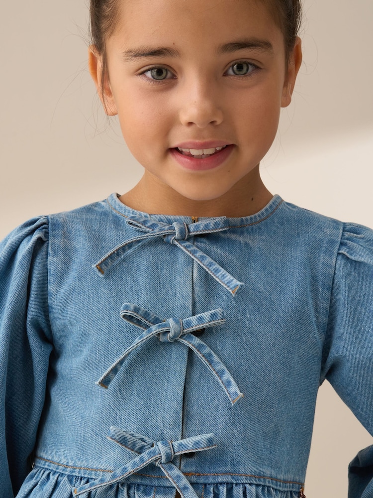 Angel & Rocket Blue Rochelle Denim Peplum Bow 100% Cotton Top - Image 4 of 8