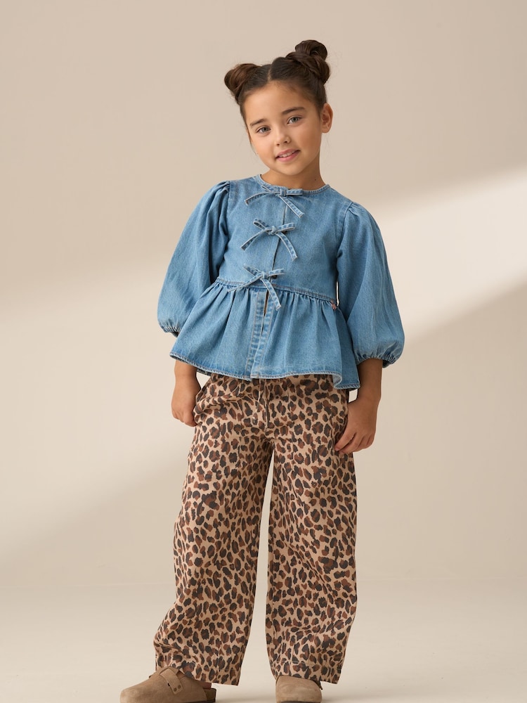 Angel & Rocket Blue Rochelle Denim Peplum Bow 100% Cotton Top - Image 5 of 8