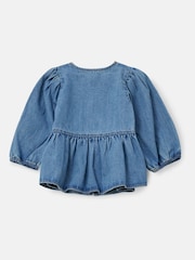 Angel & Rocket Blue Rochelle Denim Peplum Bow 100% Cotton Top - Image 7 of 8
