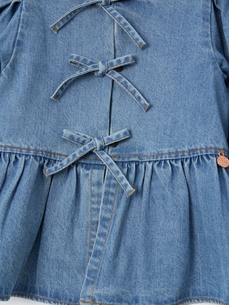 Angel & Rocket Blue Rochelle Denim Peplum Bow 100% Cotton Top - Image 8 of 8