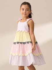 Angel & Rocket Pink Bianka Multi Mixed Check Tiered 100% Cotton Sundress - Image 1 of 8