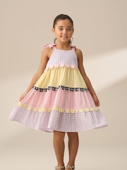 Angel & Rocket Pink Bianka Multi Mixed Check Tiered 100% Cotton Sundress - Image 3 of 8