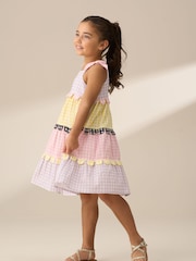 Angel & Rocket Pink Bianka Multi Mixed Check Tiered 100% Cotton Sundress - Image 4 of 8