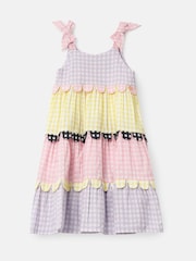 Angel & Rocket Pink Bianka Multi Mixed Check Tiered 100% Cotton Sundress - Image 6 of 8
