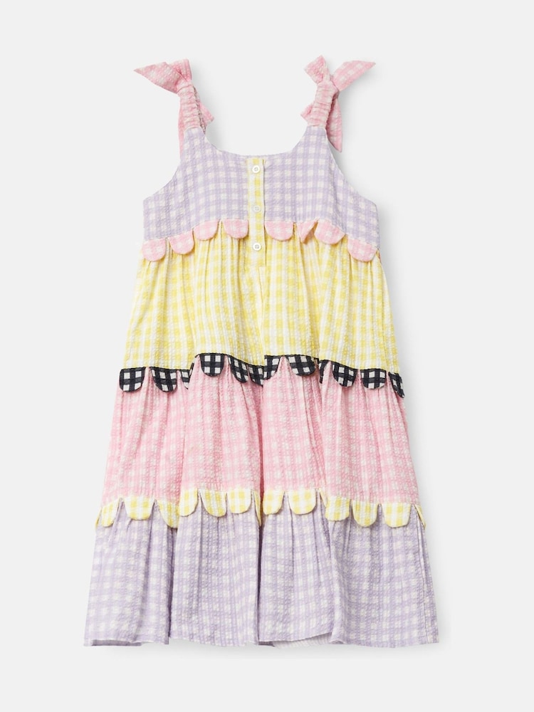 Angel & Rocket Pink Bianka Multi Mixed Check Tiered 100% Cotton Sundress - Image 7 of 8