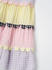 Angel & Rocket Pink Bianka Multi Mixed Check Tiered 100% Cotton Sundress - Image 8 of 8