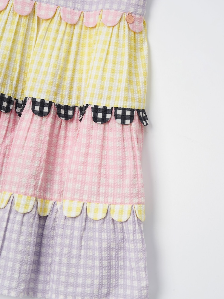 Angel & Rocket Pink Bianka Multi Mixed Check Tiered 100% Cotton Sundress - Image 8 of 8