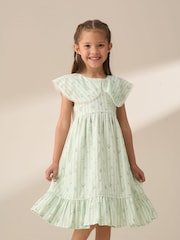 Angel & Rocket Green Ellery Stripe Collar Ditsy Floral 100% Cotton Dress - Image 1 of 8