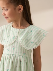 Angel & Rocket Green Ellery Stripe Collar Ditsy Floral 100% Cotton Dress - Image 2 of 8