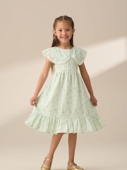 Angel & Rocket Green Ellery Stripe Collar Ditsy Floral 100% Cotton Dress - Image 4 of 8