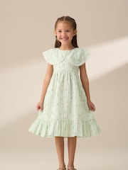 Angel & Rocket Green Ellery Stripe Collar Ditsy Floral 100% Cotton Dress - Image 5 of 8