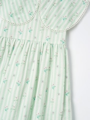 Angel & Rocket Green Ellery Stripe Collar Ditsy Floral 100% Cotton Dress - Image 8 of 8