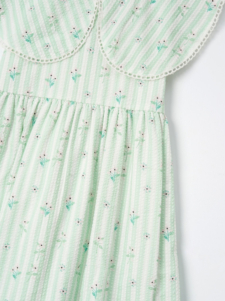Angel & Rocket Green Ellery Stripe Collar Ditsy Floral 100% Cotton Dress - Image 8 of 8