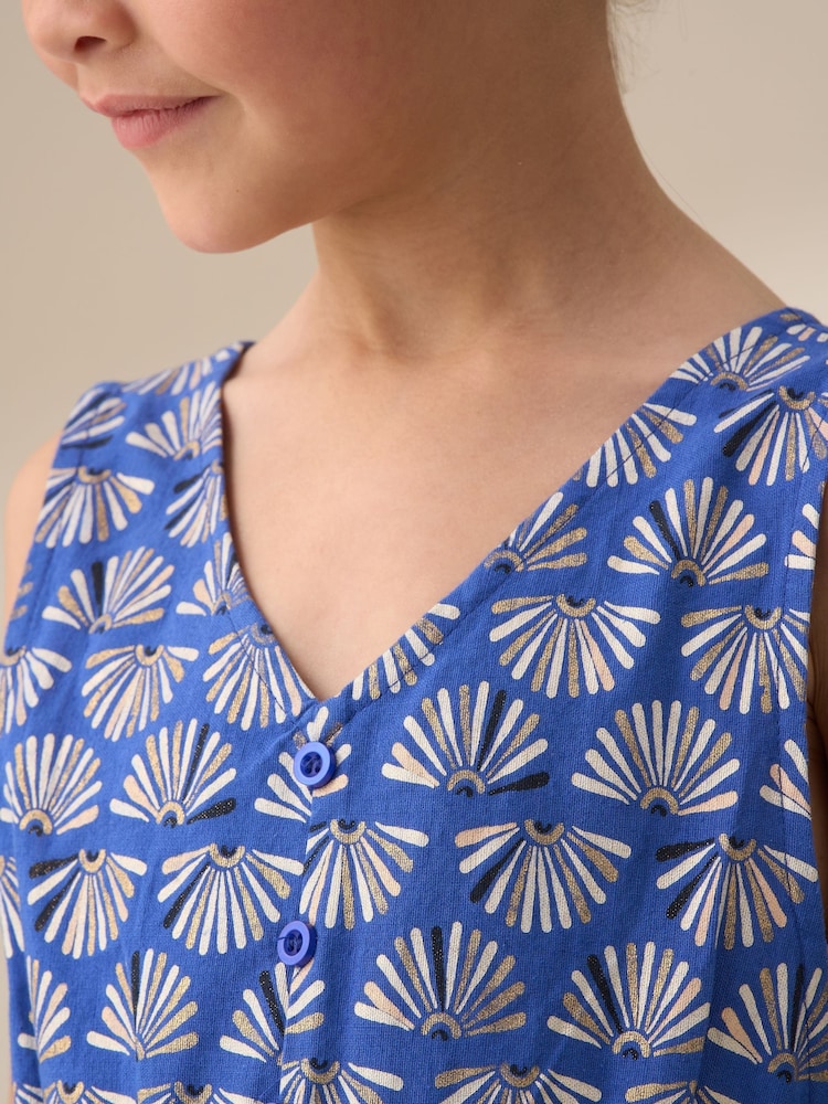 Angel & Rocket Blue Lina Printed Linen Playsuit - Image 3 of 7
