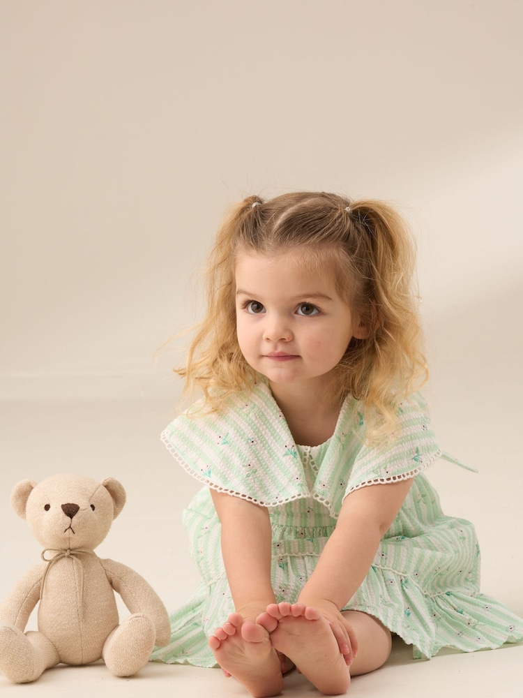 Angel & Rocket Green Ellery Seersucker Stripe 100% Cotton Dress - Image 4 of 7