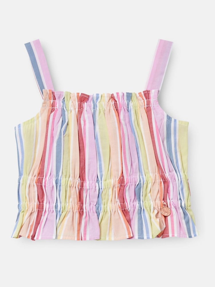 Angel & Rocket Pink Faye Multi Stripe Shirred 100% Cotton Top - Image 5 of 7