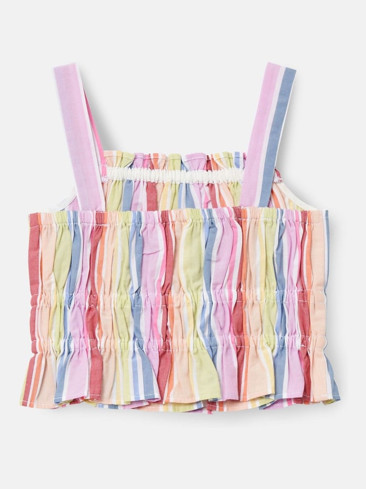 Angel & Rocket Pink Faye Multi Stripe Shirred 100% Cotton Top - Image 6 of 7