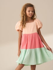 Angel & Rocket Pink Casey Multi Tiered Colourblock 100% Cotton Dress - Image 1 of 8