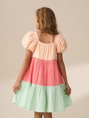 Angel & Rocket Pink Casey Multi Tiered Colourblock 100% Cotton Dress - Image 2 of 8