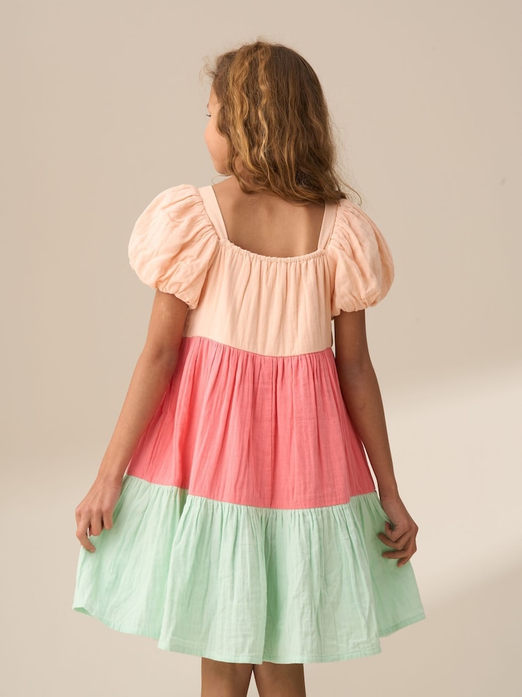 Angel & Rocket Pink Casey Multi Tiered Colourblock 100% Cotton Dress - Image 2 of 8