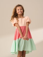 Angel & Rocket Pink Casey Multi Tiered Colourblock 100% Cotton Dress - Image 3 of 8