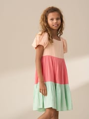 Angel & Rocket Pink Casey Multi Tiered Colourblock 100% Cotton Dress - Image 5 of 8