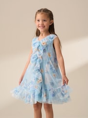 Angel & Rocket Blue Lia Printed Frill Mesh Dress - Image 3 of 7